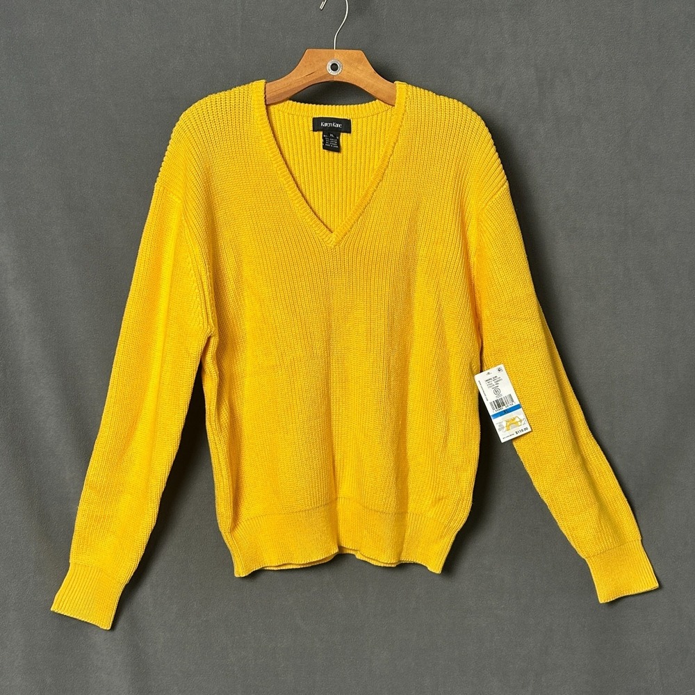NWT Karen Kane Yellow V-Neck Knit Sweater Pullover Womens XL Lightweight NEW